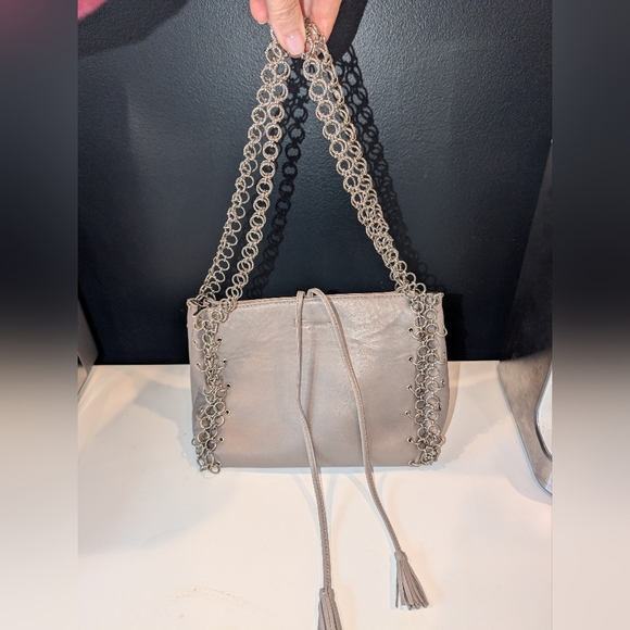 Vintage Salvatore Ferragamo Gancini Shoulder Bag in Dove Gray Leather